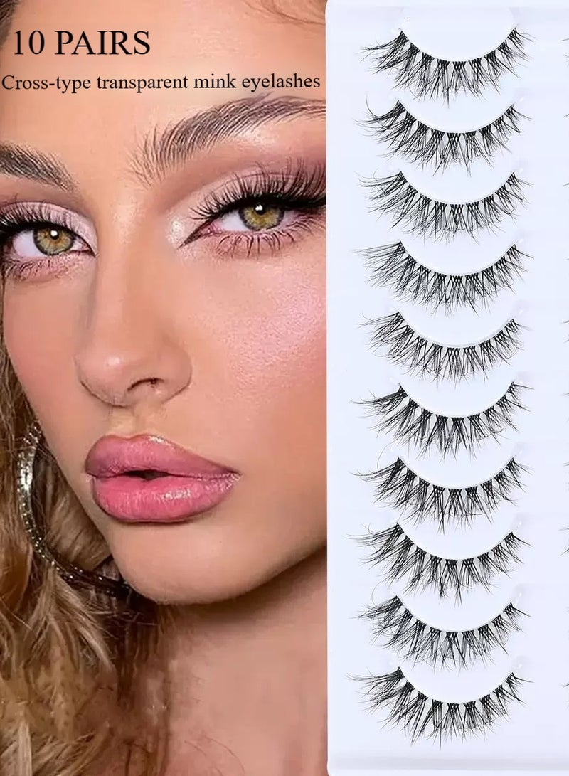 3D False Eyelashes, Artificial Natural Eyelash Set, Cat Eye Fox, Clear Stem Eyelashes, Reusable Mink Eyelashes, 10 Pairs - Image 2
