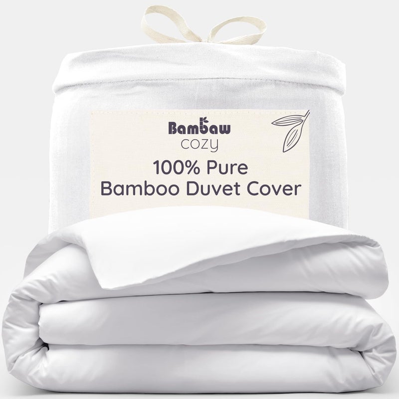 Bambaw 100 Bamboo Duvet Cover Single 135x200 cm Anti Allergy Bedding 100 Bamboo Fabric Anti Sweating Cooling Bed Sheets for Summer Soft  Breathable Single Bed Luxury Bedding 135x200 cm White