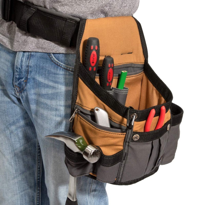 Dickies Dickies 8-Pocket Padded Tool Belt/Utility Pouch, Adjustable 3-Inch Belt, Durable Canvas Construction, Tan/Grey  - Image 5