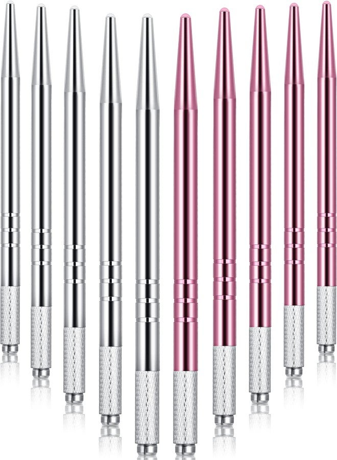 Chumia 10 Pcs Microblading Pens Manual Eyebrow Microblade Pens Aluminum Hand Tools Light Manual Holder for Makeup Supplies Salons,2 Colors (Silver,Pink - Image 1