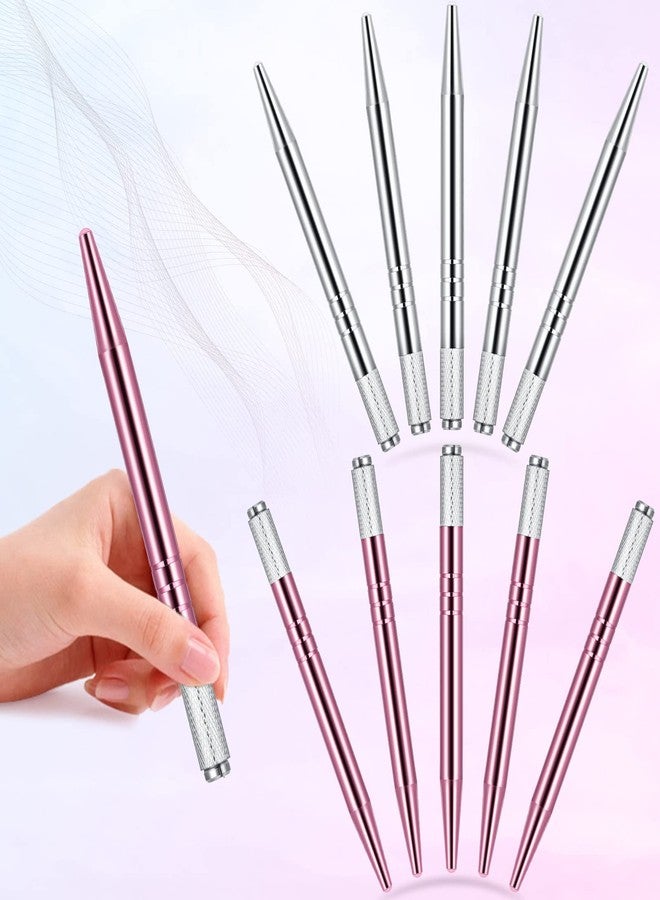 Chumia 10 Pcs Microblading Pens Manual Eyebrow Microblade Pens Aluminum Hand Tools Light Manual Holder for Makeup Supplies Salons,2 Colors (Silver,Pink - Image 3