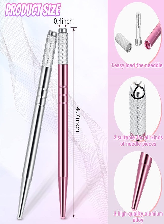 Chumia 10 Pcs Microblading Pens Manual Eyebrow Microblade Pens Aluminum Hand Tools Light Manual Holder for Makeup Supplies Salons,2 Colors (Silver,Pink - Image 2