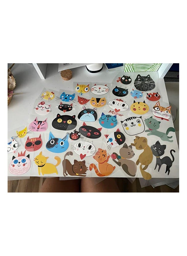 Iron on Transfers Patches 52Pcs lovely Cats Heat Transfer Stickers Assorted Lovely Cat Design Iron on Appliques Animal Decal for Kids T-Shirts Bags Clothing DIY Decorations Garments Accessories - Image 2