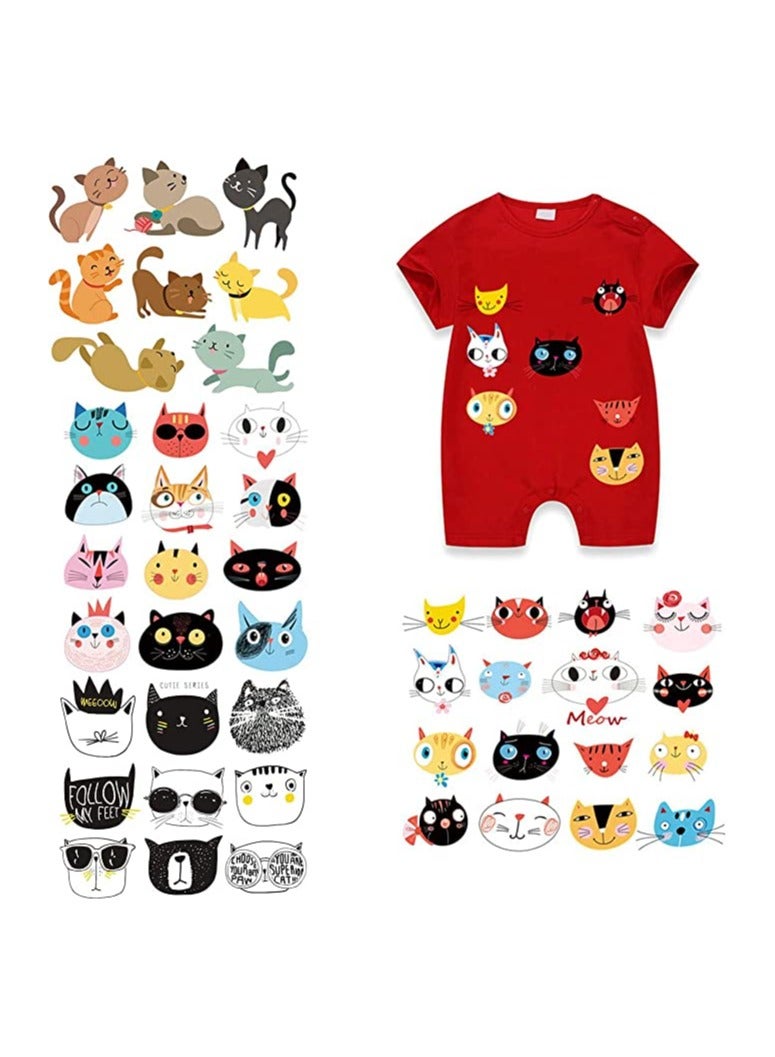 Iron on Transfers Patches 52Pcs lovely Cats Heat Transfer Stickers Assorted Lovely Cat Design Iron on Appliques Animal Decal for Kids T-Shirts Bags Clothing DIY Decorations Garments Accessories - Image 1