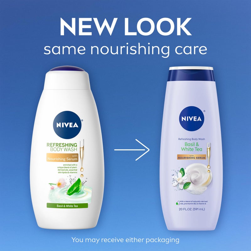 NIVEA Refreshing Basil and White Tea Body Wash with Nourishing Serum, Scented Body Wash for Women, Enriched with Provitamin B5 and Vitamin E, 20 Fl Oz Bottle - Image 2