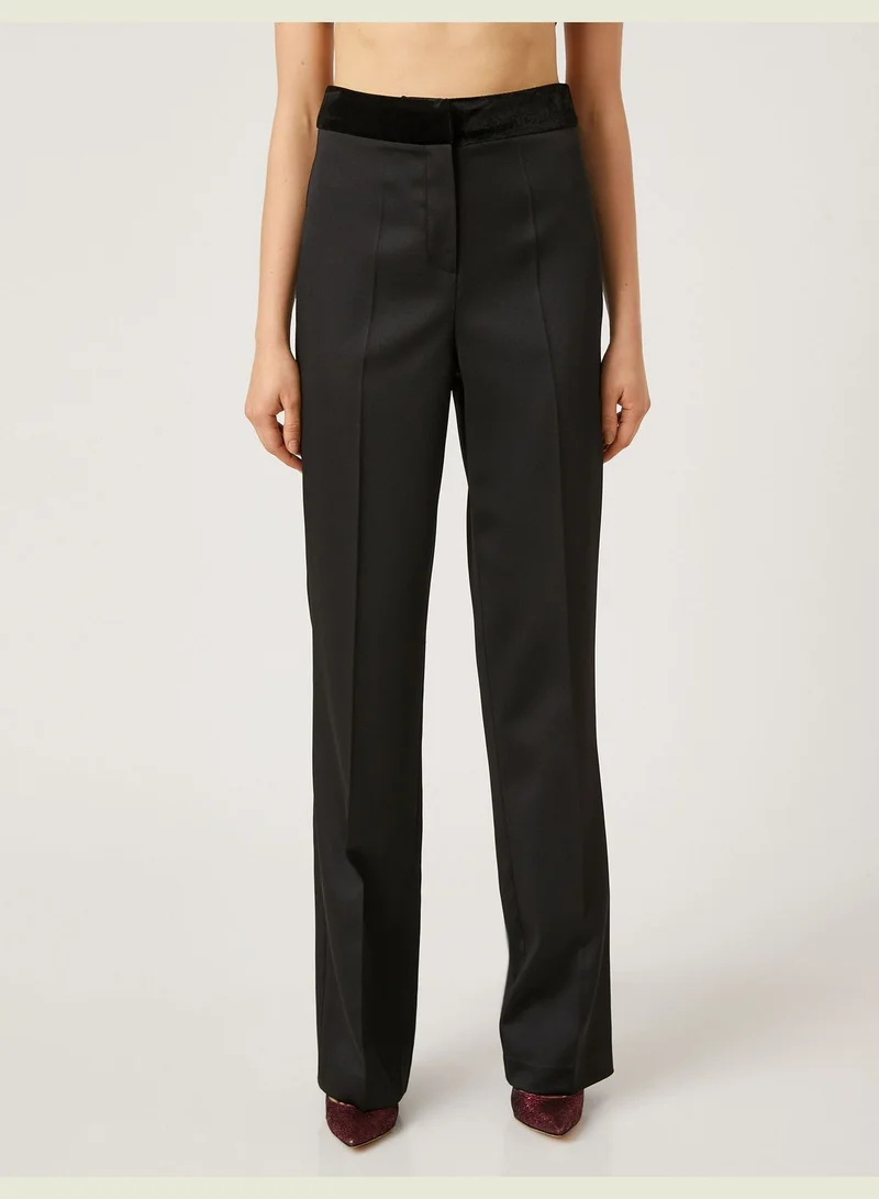 كوتون Velvet Waist Detail Straight Classic Trousers