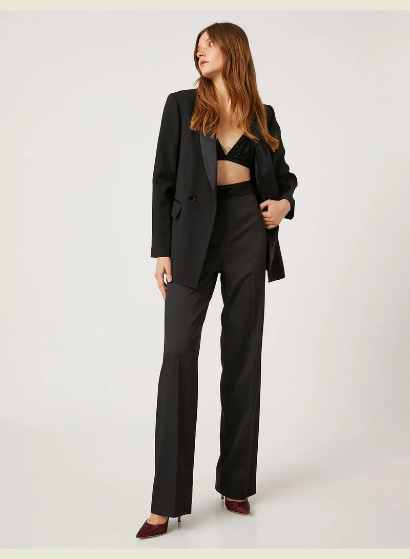 كوتون Velvet Waist Detail Straight Classic Trousers