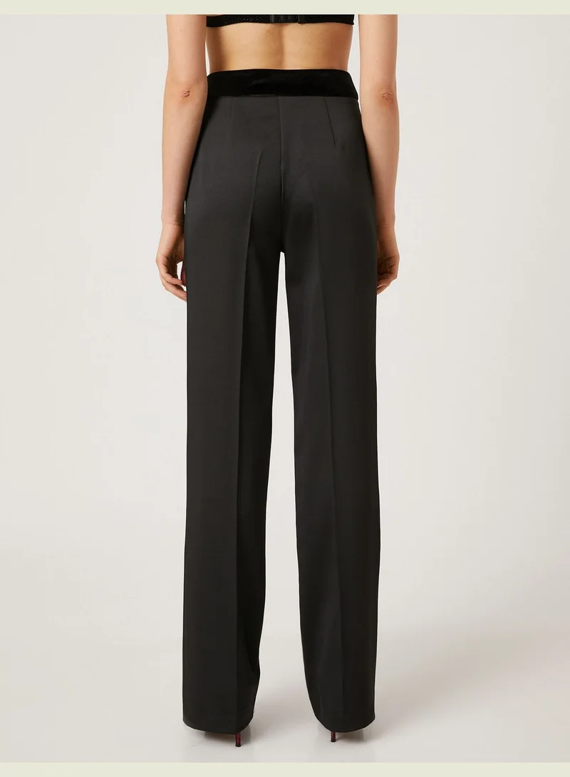 كوتون Velvet Waist Detail Straight Classic Trousers