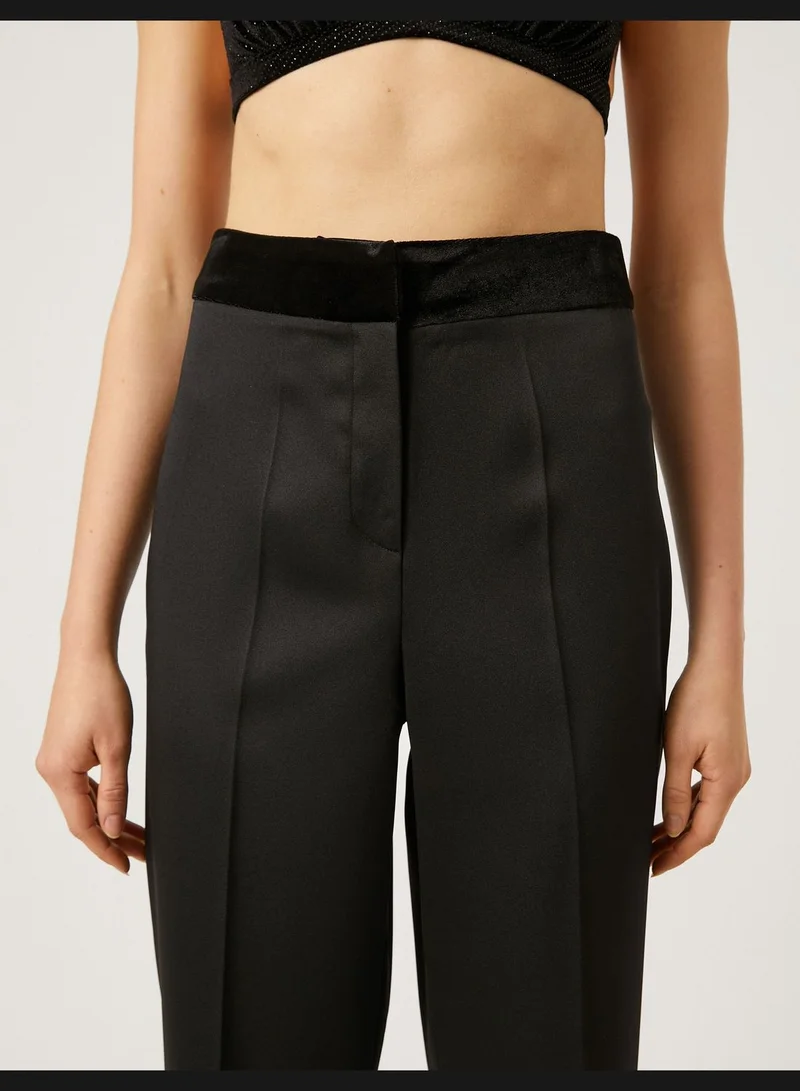 كوتون Velvet Waist Detail Straight Classic Trousers