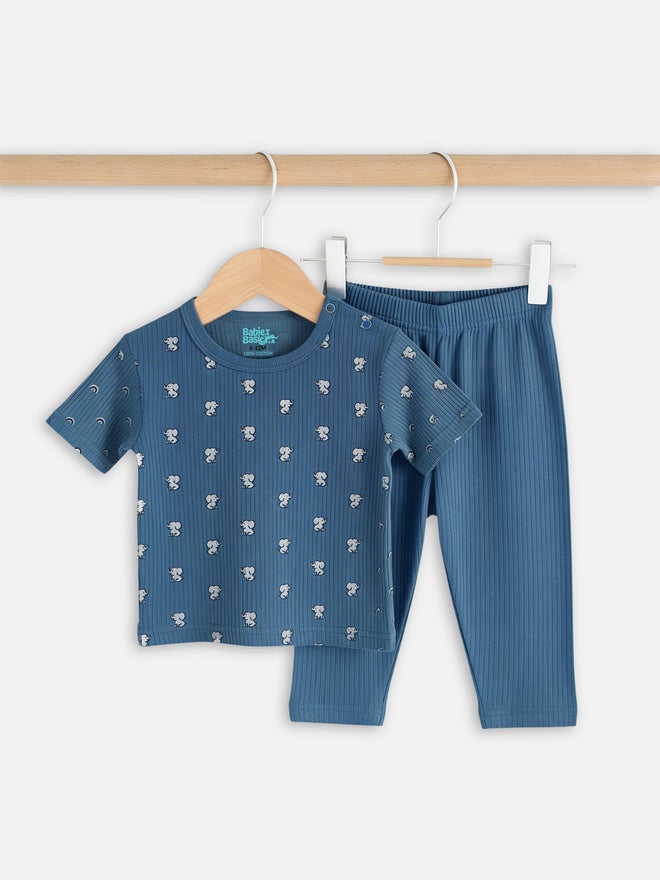 Babies Basic Premium Ribbed Cotton Printed Short Sleeves T-Shirt and Pyjama Set - Image 4