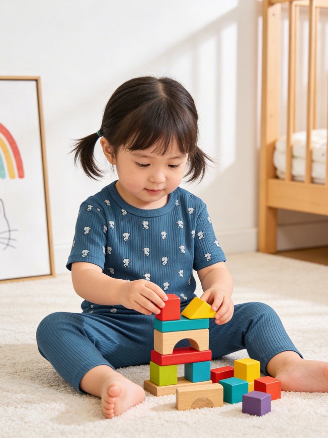 Babies Basic Premium Ribbed Cotton Printed Short Sleeves T-Shirt and Pyjama Set - Image 2