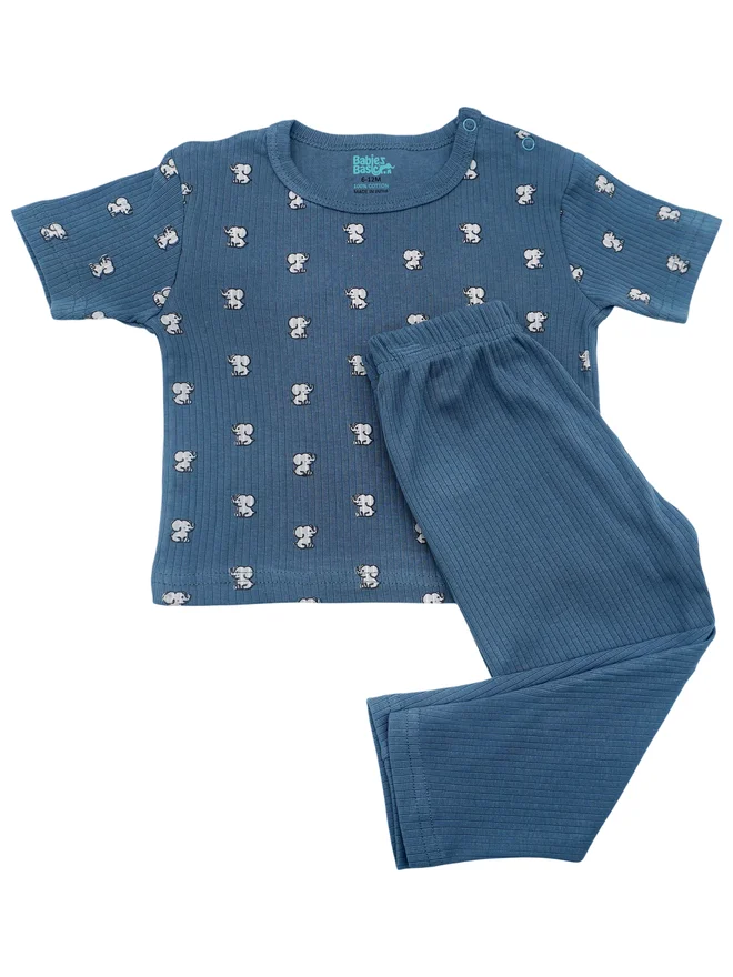 بابيز_بيسك Babies Basic Premium Ribbed Cotton Printed Short Sleeves T-Shirt and Pyjama Set