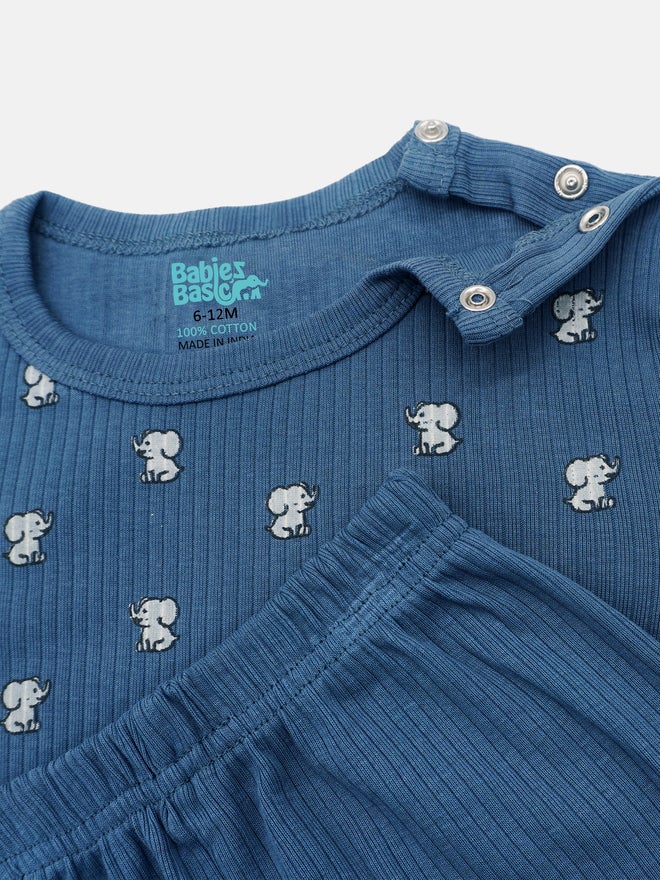Babies Basic Premium Ribbed Cotton Printed Short Sleeves T-Shirt and Pyjama Set - Image 5