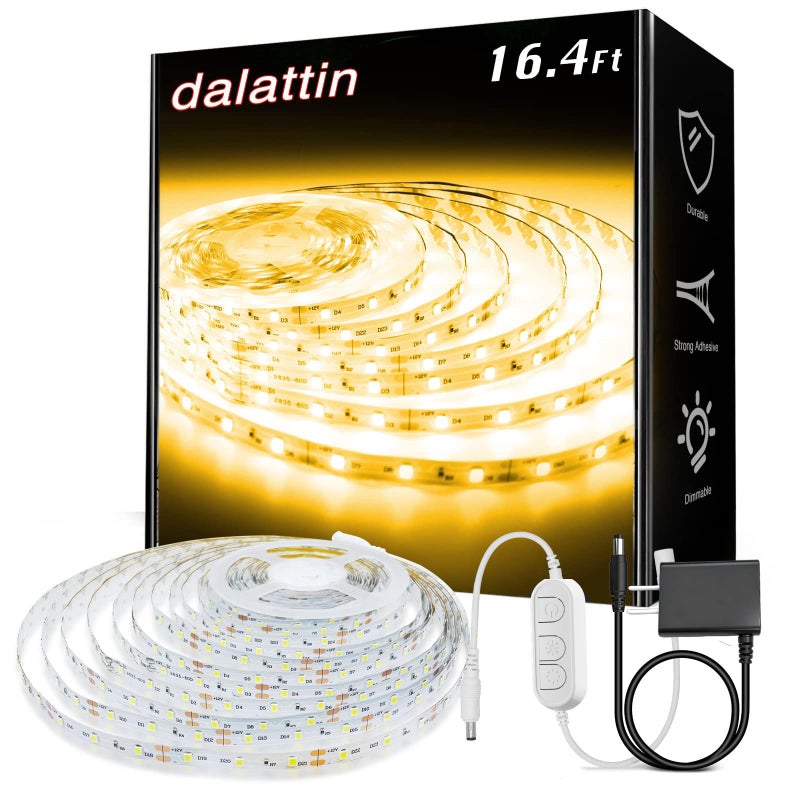 dalattin Warm White LED Strip Lights, 3000K Tunable Soft White Light Strip 16.4ft, Bright 300 LEDs, White Led Lights for Bedroom, Mirror, Kitchen Decoration - Image 1