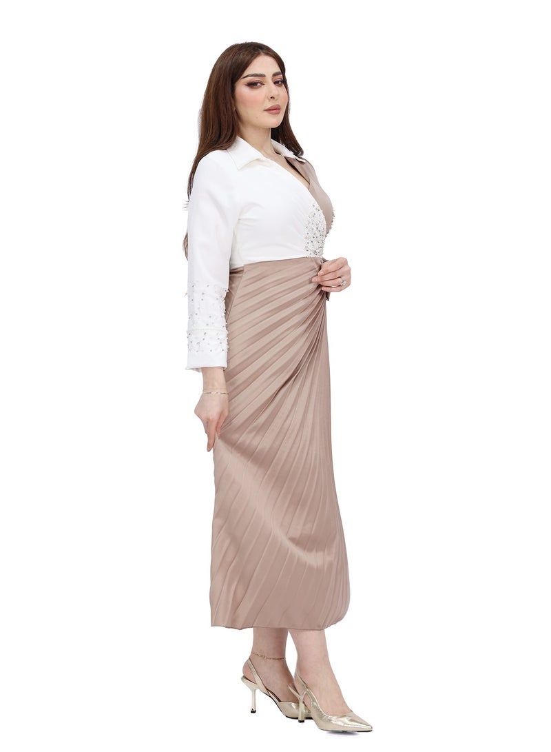 Modern Design A soft maxi dress that combines femininity and luxury with unique design touches and elegant long sleeves that add a charming classic touch - Image 3