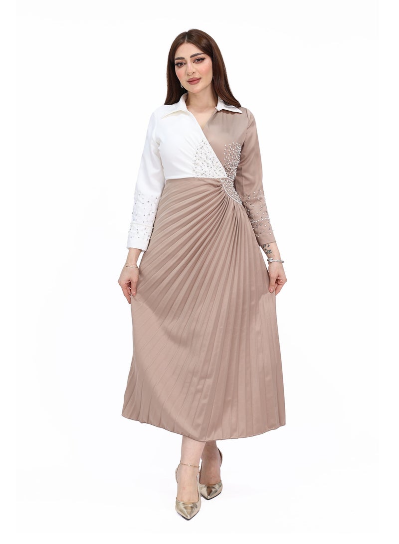 Modern Design A soft maxi dress that combines femininity and luxury with unique design touches and elegant long sleeves that add a charming classic touch - Image 1
