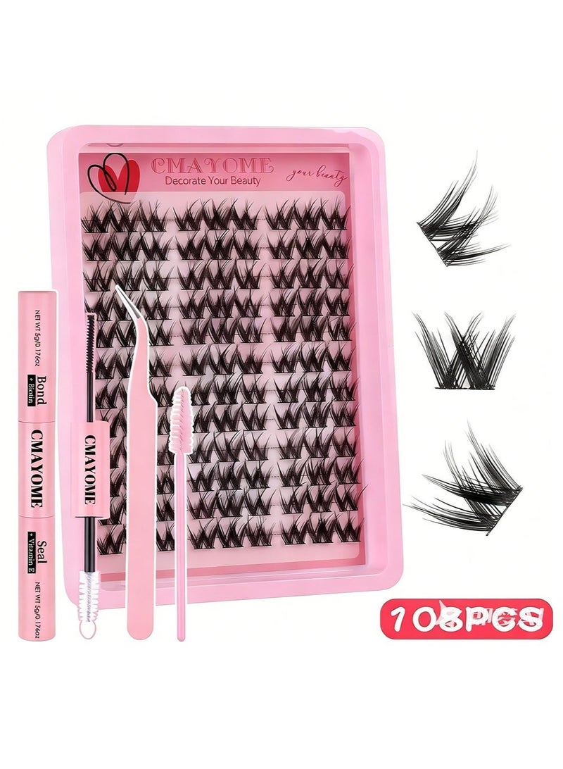 كمايو 108 قطعة من الرموش الصناعية مع مجموعة لاصقة، ومجموعات رموش فردية مع لاصق رموش، وفرشاة رموش وملاقط، ومجموعة تمديد الرموش، سهلة الاستخدام في المنزل. - Image 1