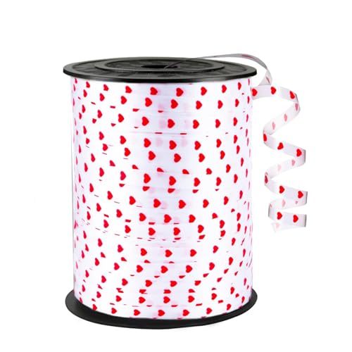 WFAUIBR Red Ribbon - 500 Yards White Ribbon with Heart Pattern for Crafts, Balloon String, Mother's Day, Bridal Shower, Wedding - Image 1