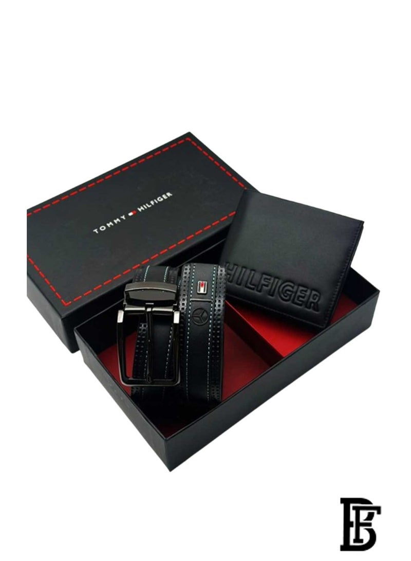 تومي هيلفيغر سبورت طقم هدية رجالي تومي هيلفيغر محفظة جلدية وحزام أسود / بني - أسود