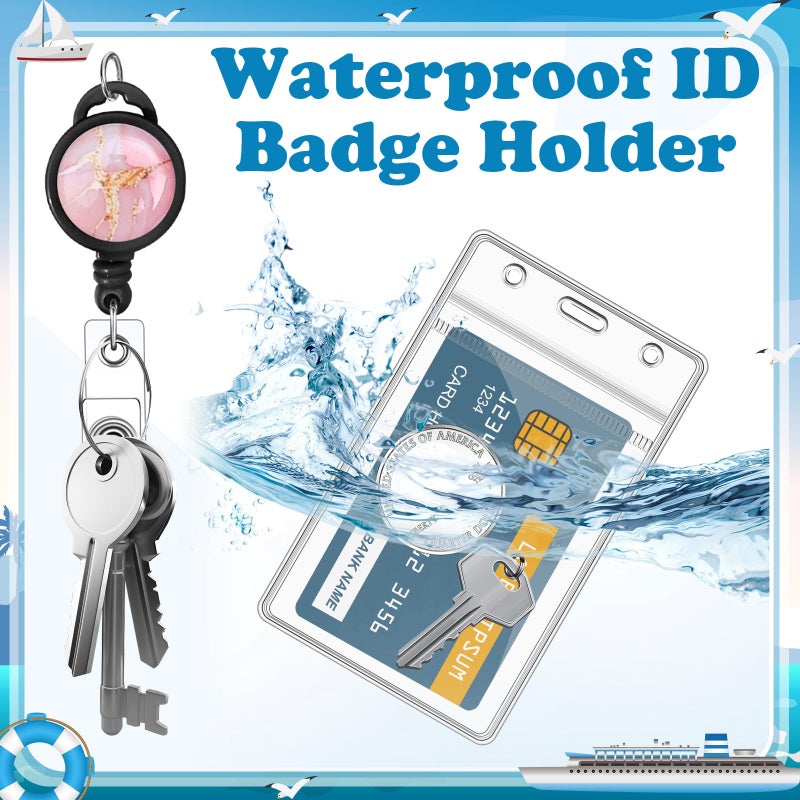 HONSIO 4 Pack Cruise Lanyard for Ship Cards Marble Cute Lanyards with Retractable Badge Reels Waterproof ID Badge Holder, 2026 Cruise Essentials Accessories - Image 4
