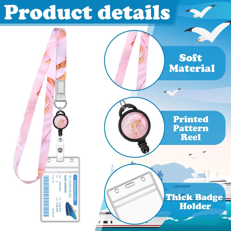HONSIO 4 Pack Cruise Lanyard for Ship Cards Marble Cute Lanyards with Retractable Badge Reels Waterproof ID Badge Holder, 2026 Cruise Essentials Accessories - Image 3