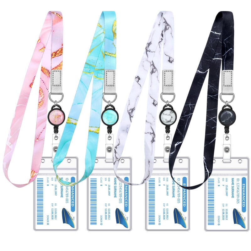 HONSIO 4 Pack Cruise Lanyard for Ship Cards Marble Cute Lanyards with Retractable Badge Reels Waterproof ID Badge Holder, 2026 Cruise Essentials Accessories - Image 1
