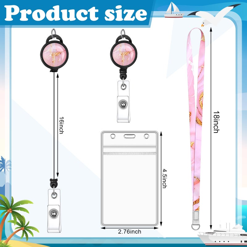 HONSIO 4 Pack Cruise Lanyard for Ship Cards Marble Cute Lanyards with Retractable Badge Reels Waterproof ID Badge Holder, 2026 Cruise Essentials Accessories - Image 2