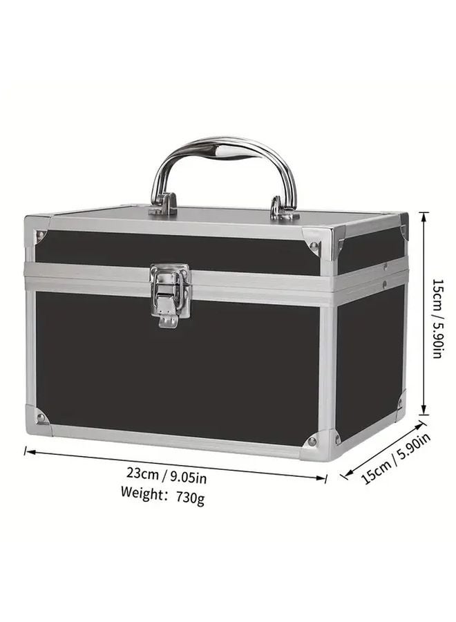 Black Metal Makeup Case With Mirror Professional Cosmetic Organizer Travel Storage Box - Image 5