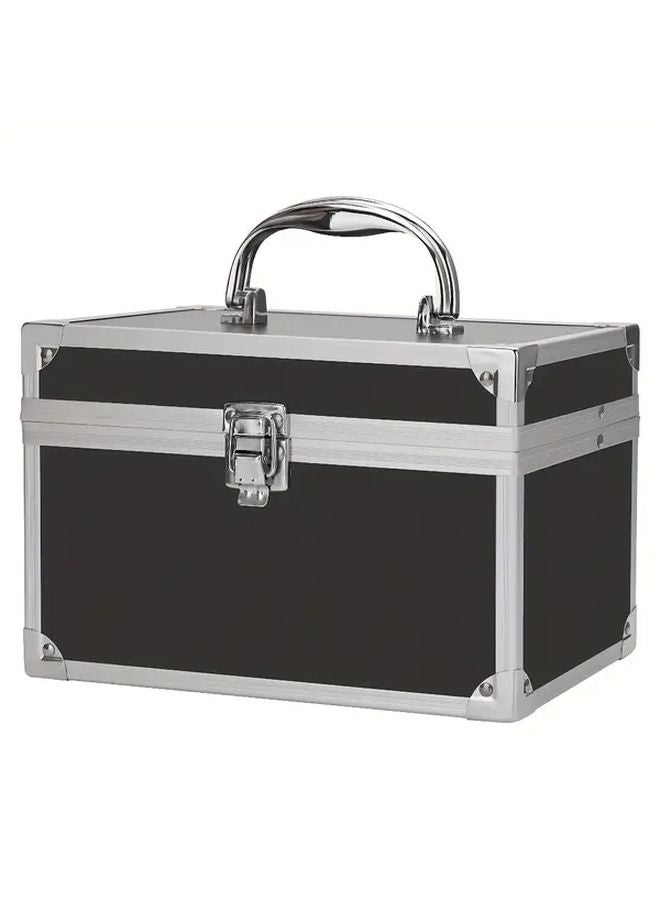 Black Metal Makeup Case With Mirror Professional Cosmetic Organizer Travel Storage Box - Image 1