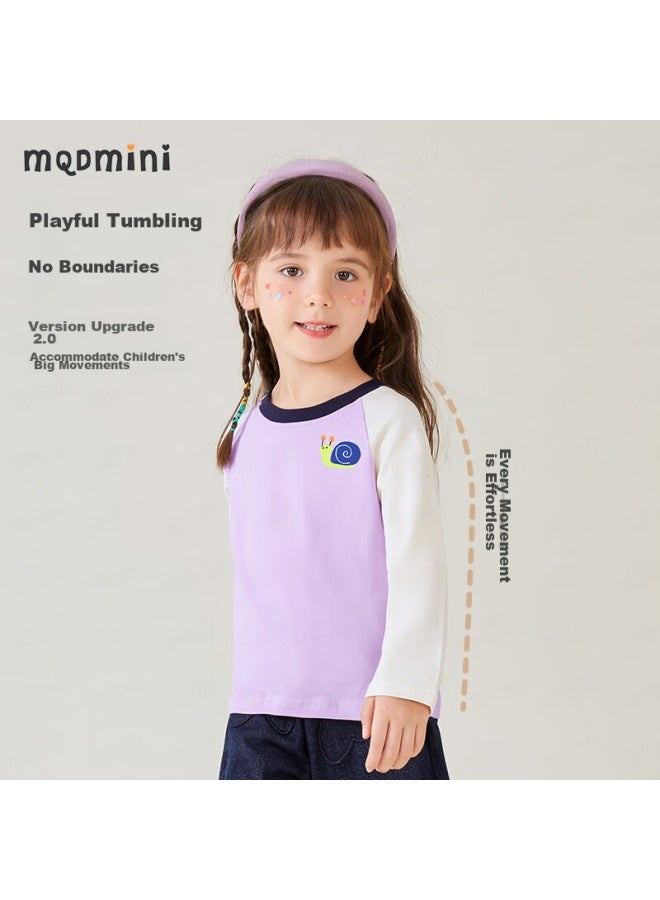 Mqdmini Children's Clothing, Kids' Long-sleeve T-shirt, Boys' Undershirt, Girls' Color-block Clothing, Little Snail Dreamy Purple, Size 100 - Image 3