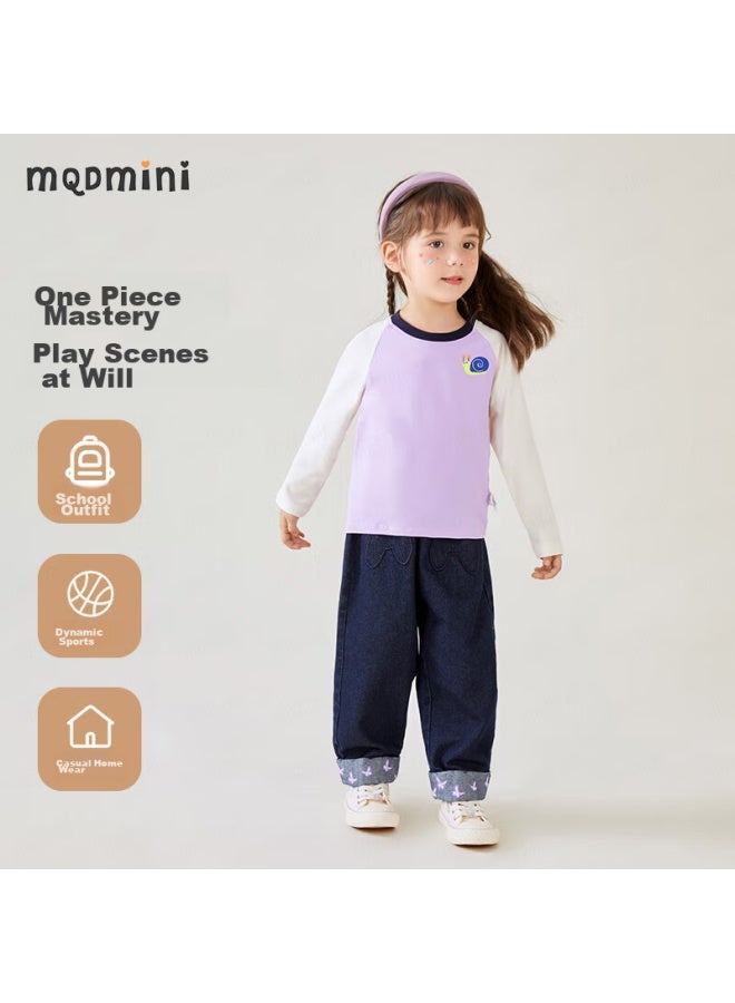 Mqdmini Children's Clothing, Kids' Long-sleeve T-shirt, Boys' Undershirt, Girls' Color-block Clothing, Little Snail Dreamy Purple, Size 100 - Image 4