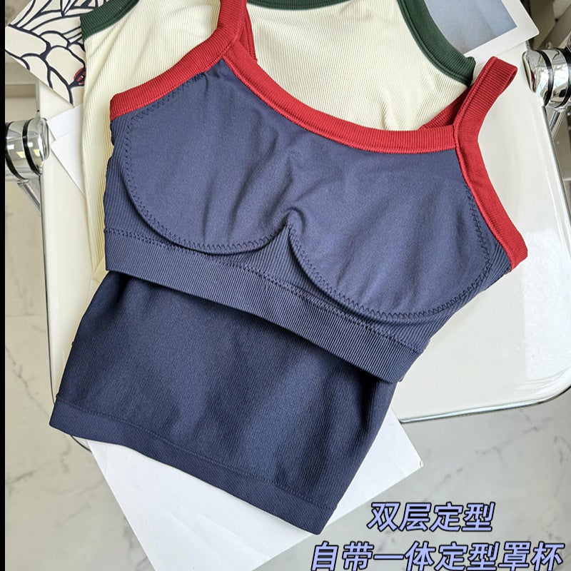 Girls Color Contrast Sports Sling Vest Women'S All-In-One Cup Quick-Dry Bra Pilates Yoga Fitness Suit - Image 3