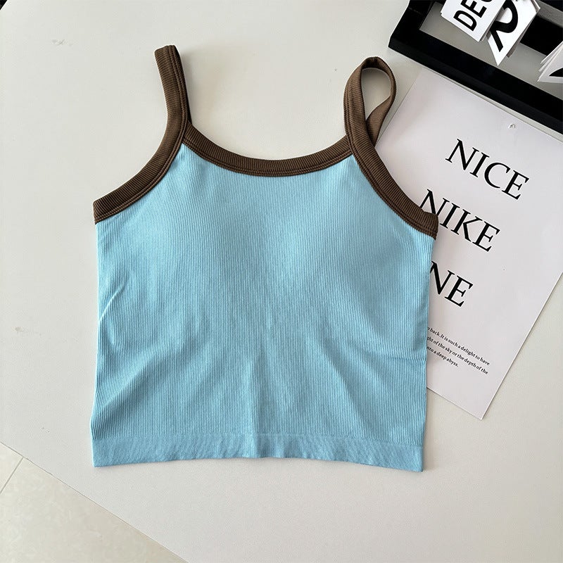 Girls Color Contrast Sports Sling Vest Women'S All-In-One Cup Quick-Dry Bra Pilates Yoga Fitness Suit - Image 1