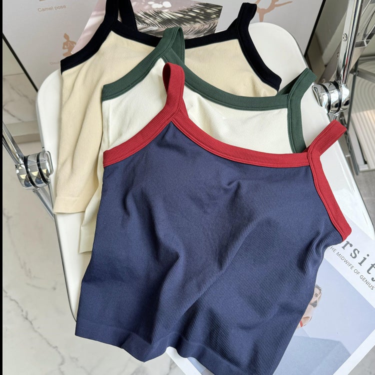 Girls Color Contrast Sports Sling Vest Women'S All-In-One Cup Quick-Dry Bra Pilates Yoga Fitness Suit - Image 2