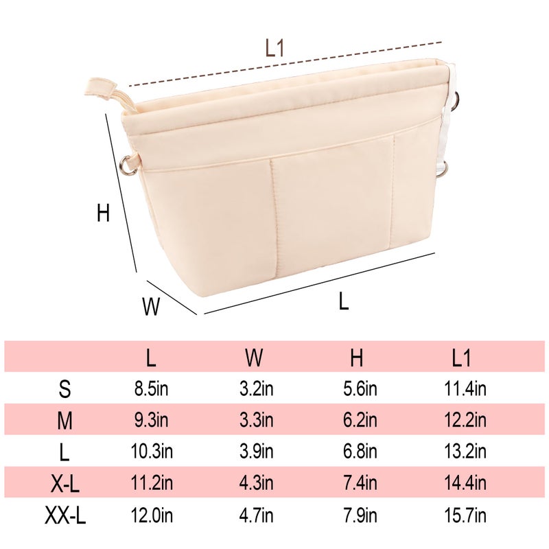 Vercord Premium Nylon Purse Organizer Tote Handbag Insert Organizers Bag in Bag Zipper 13 Pockets Beige Small - Image 2