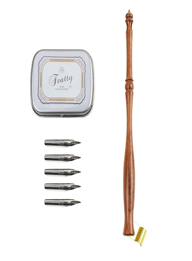 FEATTY 1 Set Dip Pen Wooden English Calligraphy Oblique Nib Holder With Mini Box and 5 Nibs (Sharp Style Set) - Image 1