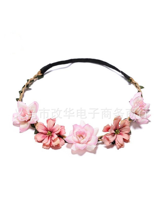 Generic - Bohemian Bridal Floral Headband Wristlet Set Edge powder - Image 1