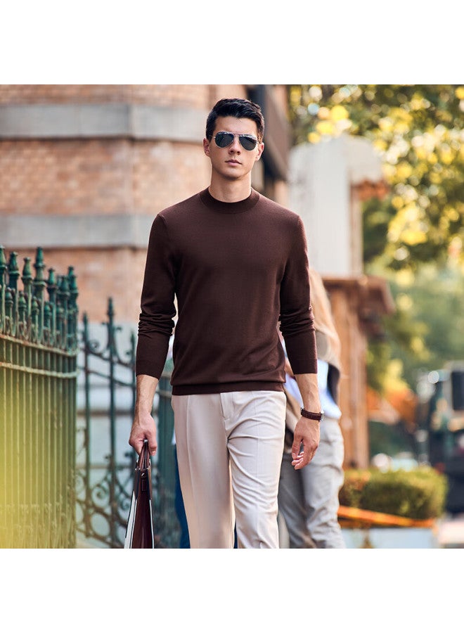 Mr. Bu Mr. Bu Dawei Celebrity- Pired Autumn And Winter Machine-washable Pure Wool Sweater For Men, Cigar Brown, Xxl/185  - Image 4
