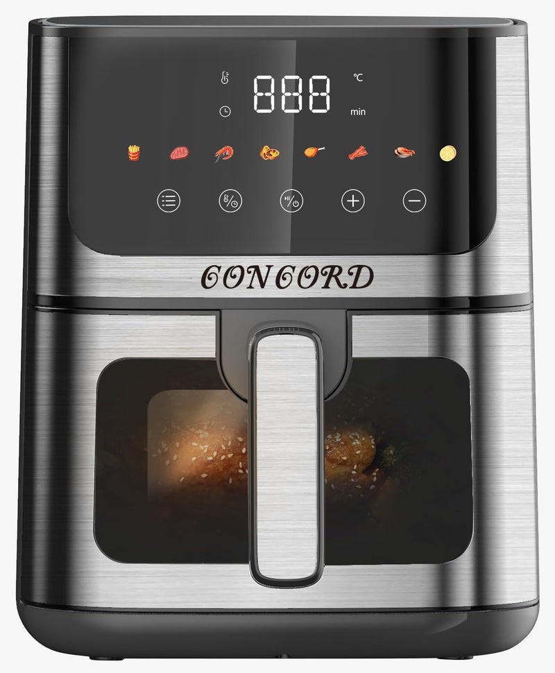 Concord 5L Air Fryer 1400W Digital Coloured Touch Screen SeeThrough Window 15m Cord Black Silver - Image 2