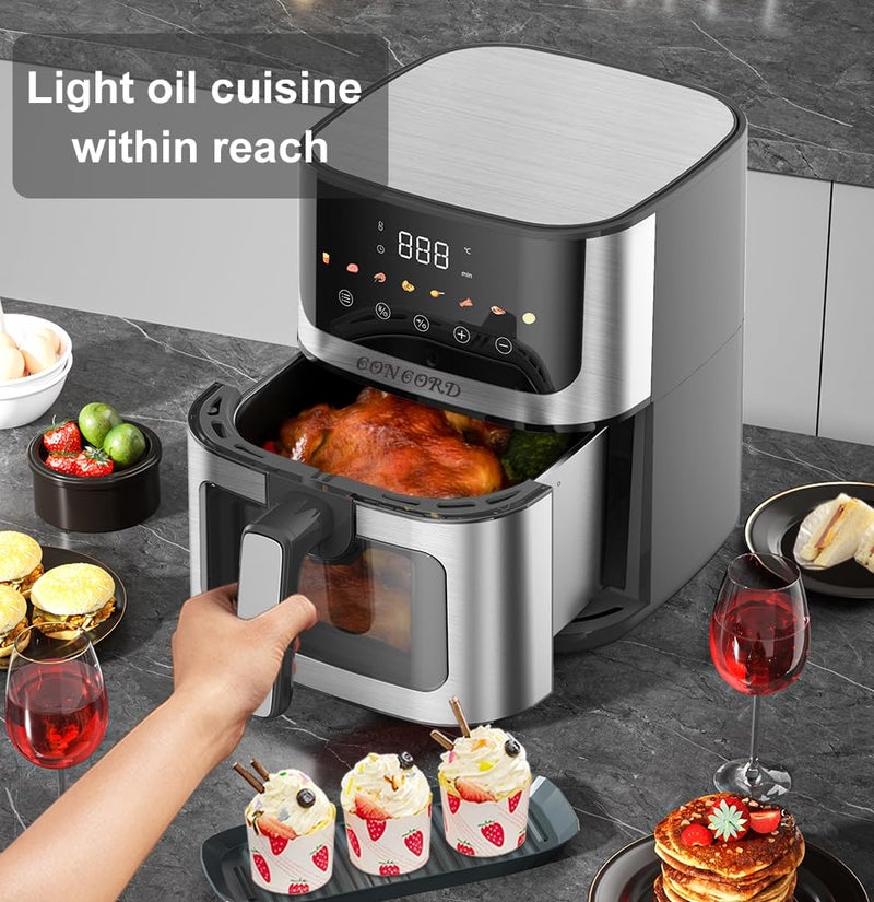 Concord 5L Air Fryer 1400W Digital Coloured Touch Screen SeeThrough Window 15m Cord Black Silver - Image 4