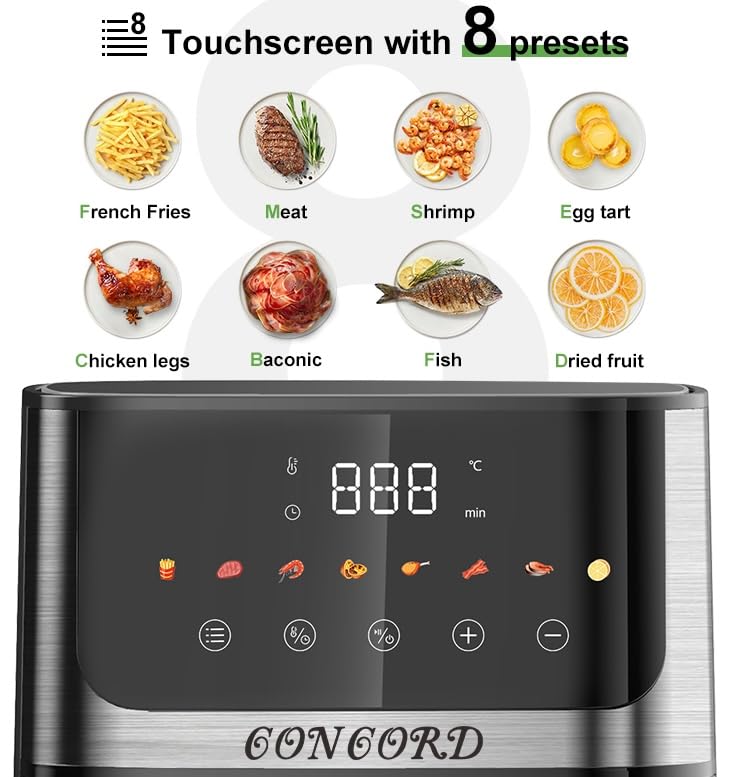 Concord 5L Air Fryer 1400W Digital Coloured Touch Screen SeeThrough Window 15m Cord Black Silver - Image 3