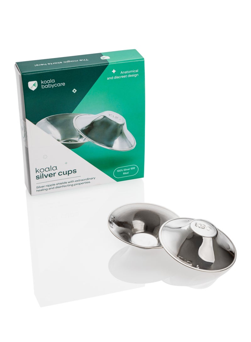 Koala Babycare The Original Silver Nursing Cups, Nipple Shields for Nursing Newborn, Breastfeeding Essentials, Protect and Soothe Cracked Nipples - Tri-Laminate Silver - Maxi Size - Image 1