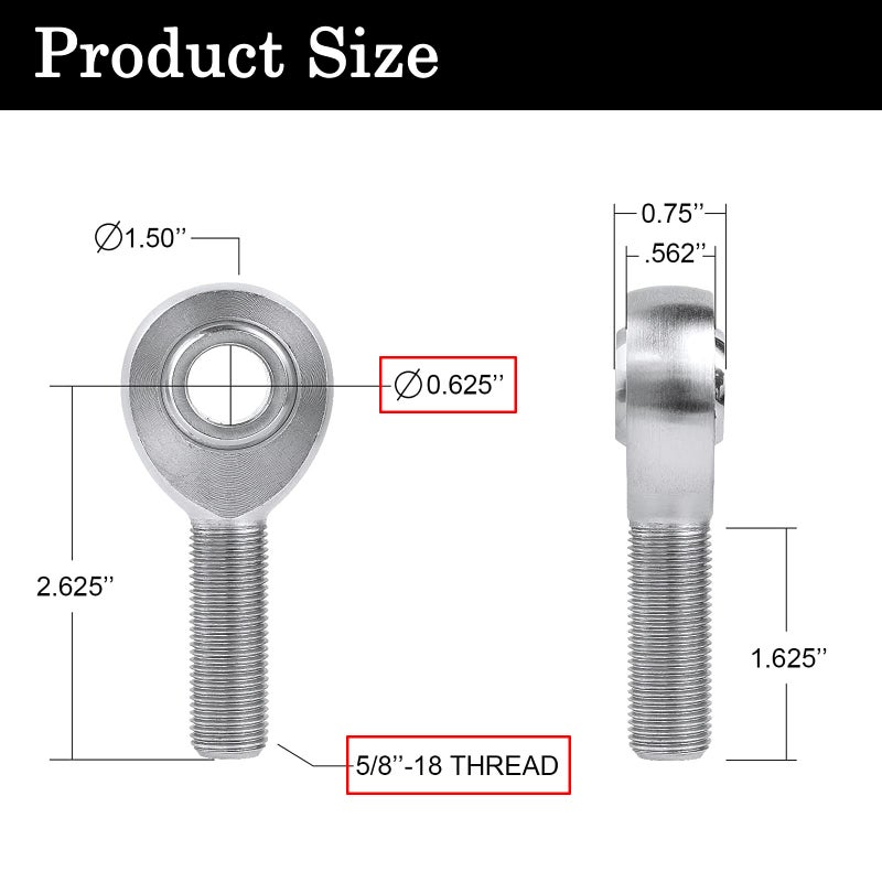 GÃ¼ren GaiRen 5/8â€ Heim Joints Rod End Kit, .625â€ Chromoly Joints Panhard kit Right and Left Hand Thread (2 Pair) - Image 2