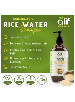 ALIF NATURALS Fermented Rice Water Shampoo | Strengthen & Growth Formula fully Organic enriched with Argan oil & Keratin anti hair fall for All Hair Types-Color & Styling | 300ML  - Image 2