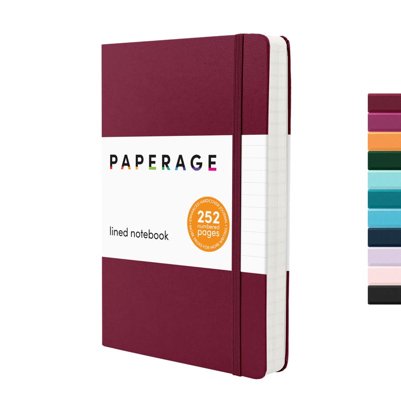 PAPERAGE Lined Journal Notebook Burgundy 252 Pages Medium 56 in x 8 in 100 GSM Thick Paper Hardcover Journaling Notebook for Work School Note Taking