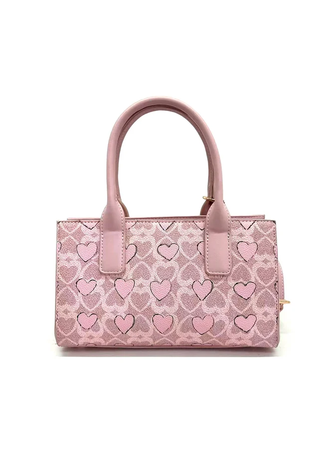 تايك تو Pink Printed Crossbody Bag With Plush Charm
