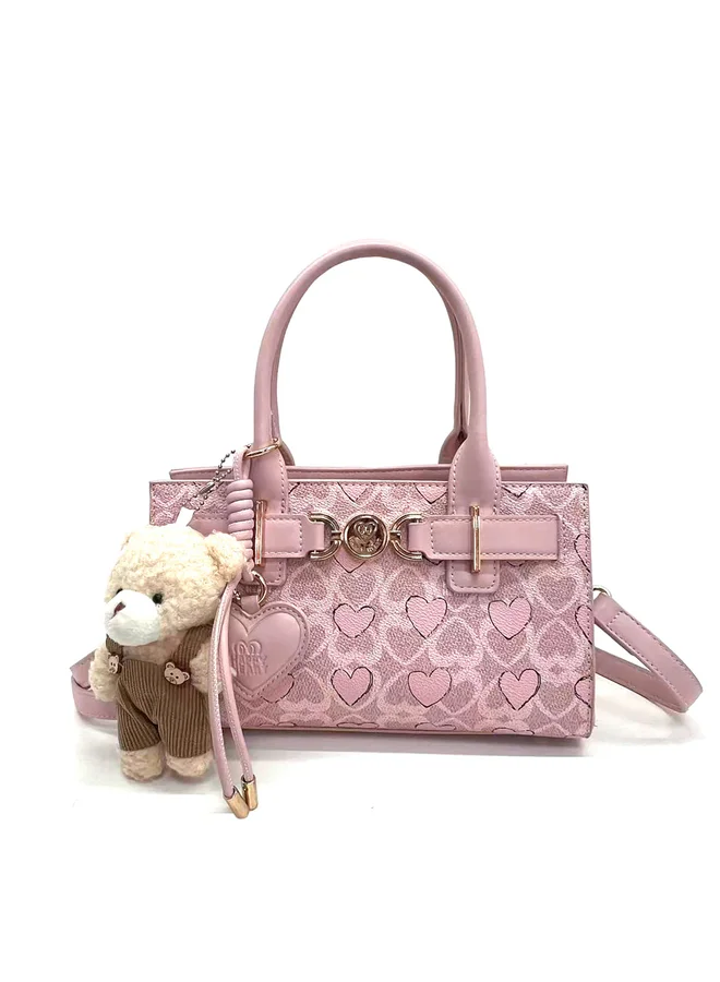 تايك تو Pink Printed Crossbody Bag With Plush Charm