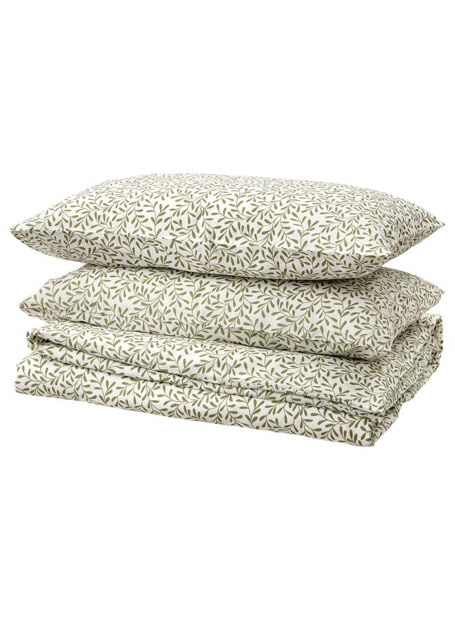 erorex Duvet Cover And 2 Pillowcases White/Green 240X220/50X80 Cm - Image 1