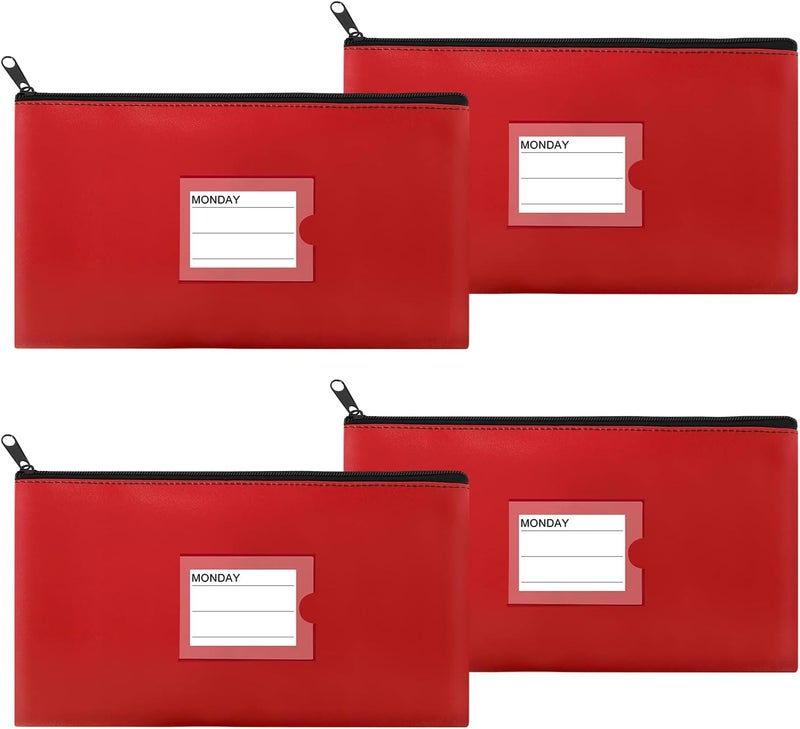 Sinzip 4 Pack Bank Deposit Money Bag, Heavy Duty Leatherette Security Zipper Wallet with Clear Window, Coin Bag, Cash Bag, Tool Pouch, Assorted Colors (4 Pack Red) - Image 1