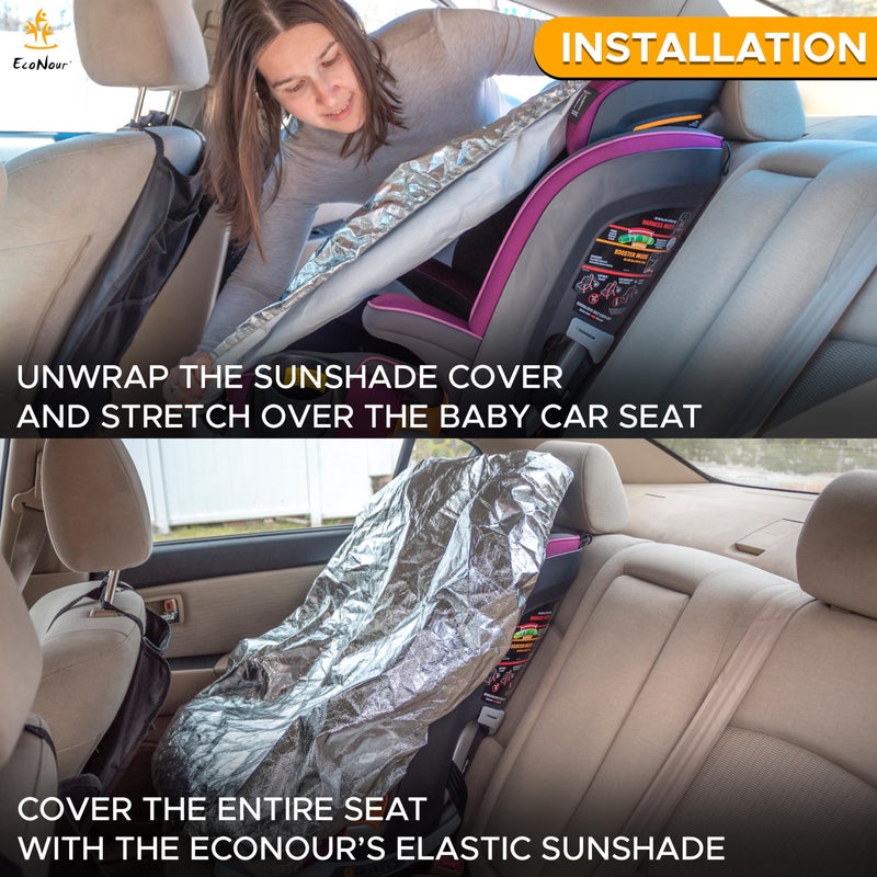 EcoNour Baby Car Seat Sun Shade Cover | Infant Car Seats Heat Protector Keeps Your Toddler Baby Seat at a Cool Temperature | Reflective Baby Seat Covers for Car Seats | Baby Travel Accessories - Image 5